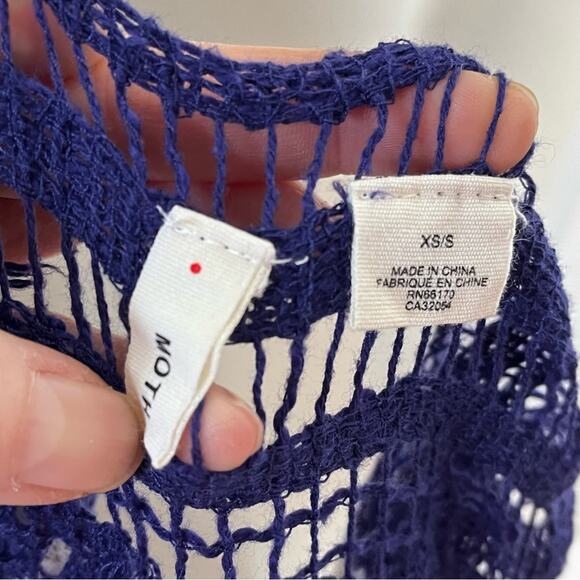 ANTHROPOLOGIE Moth Turson Netted navy white crochet pom pom sweater vest S/XS - Picture 5 of 7